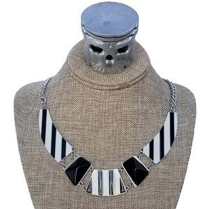 Black Cream Silver Collar/Choker Necklace EUC